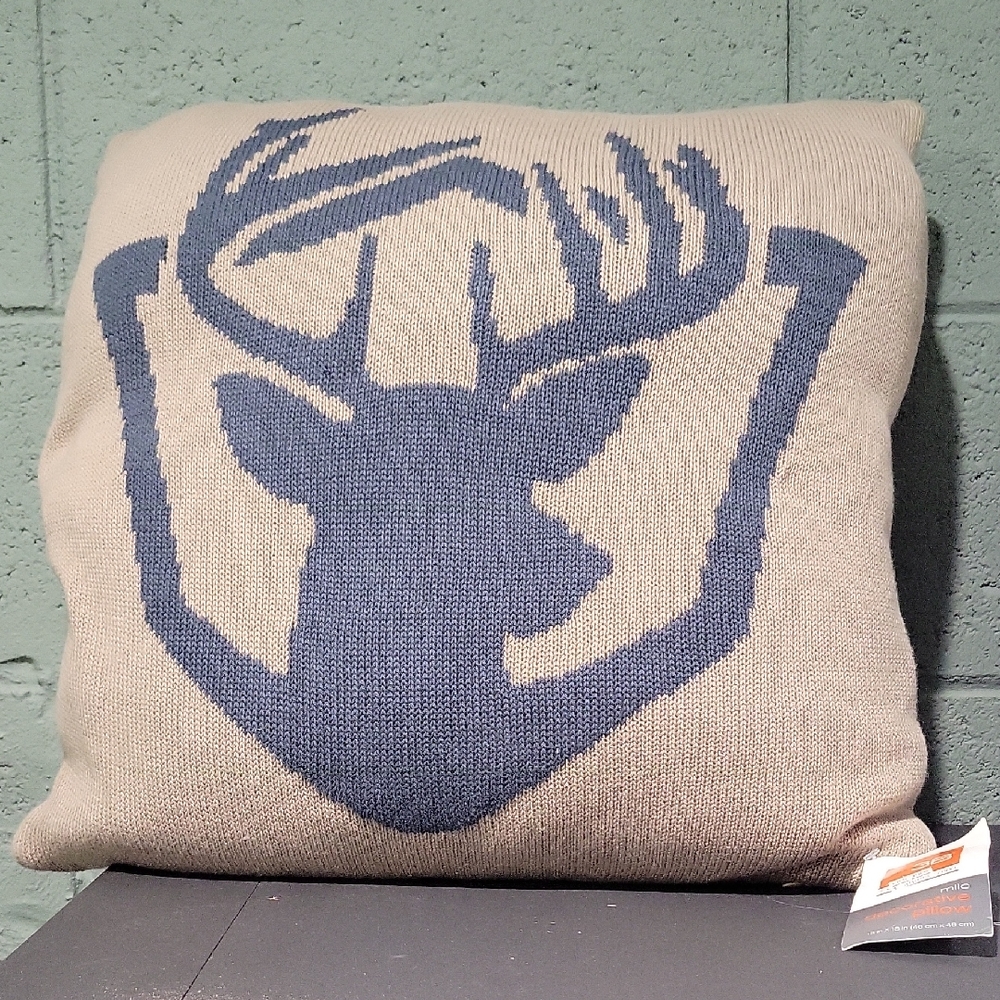 Deer Silhouette Accent Pillow - Blue and Tan